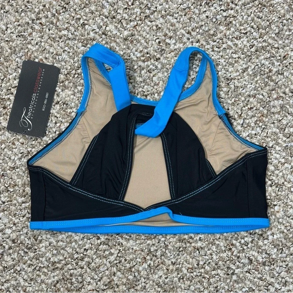 AXS Theatricals blue black 2‎ piece dance set bike shorts crop top tank adult XS